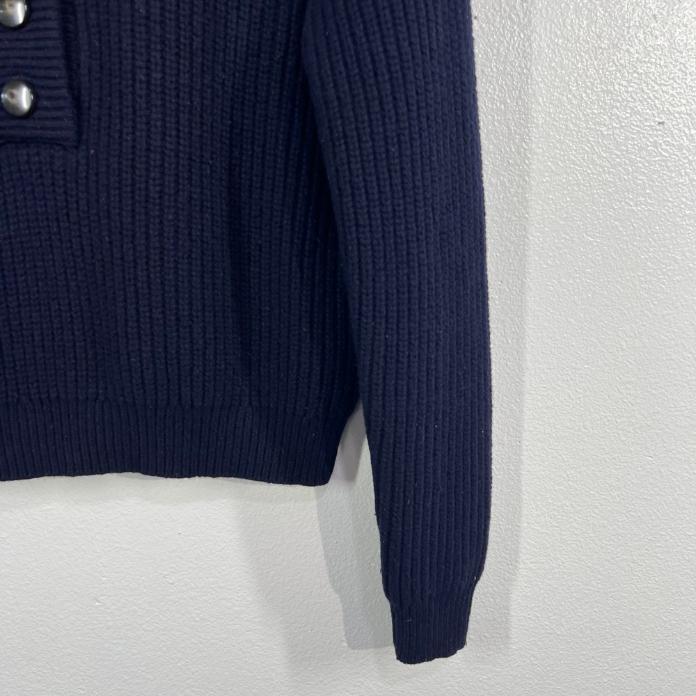 Sezane Jacob Jumper Small Navy Blue Merino Wool Button Henley Mock Neck Sweater - Picture 8 of 11